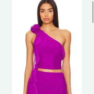 AFRM Vibrant Purple One-Shoulder Crop Top Kellon Top in Cactus Flower